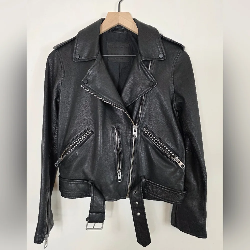 All Saints Balfern Leather Biker Jacket Size 8 US Womens - Picture 2 of 5